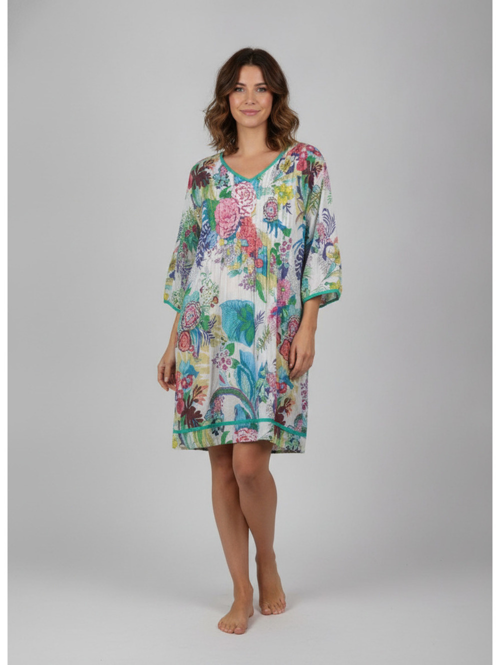 La Cera Floral Print Cotton Dress with shift underneath Size 1X